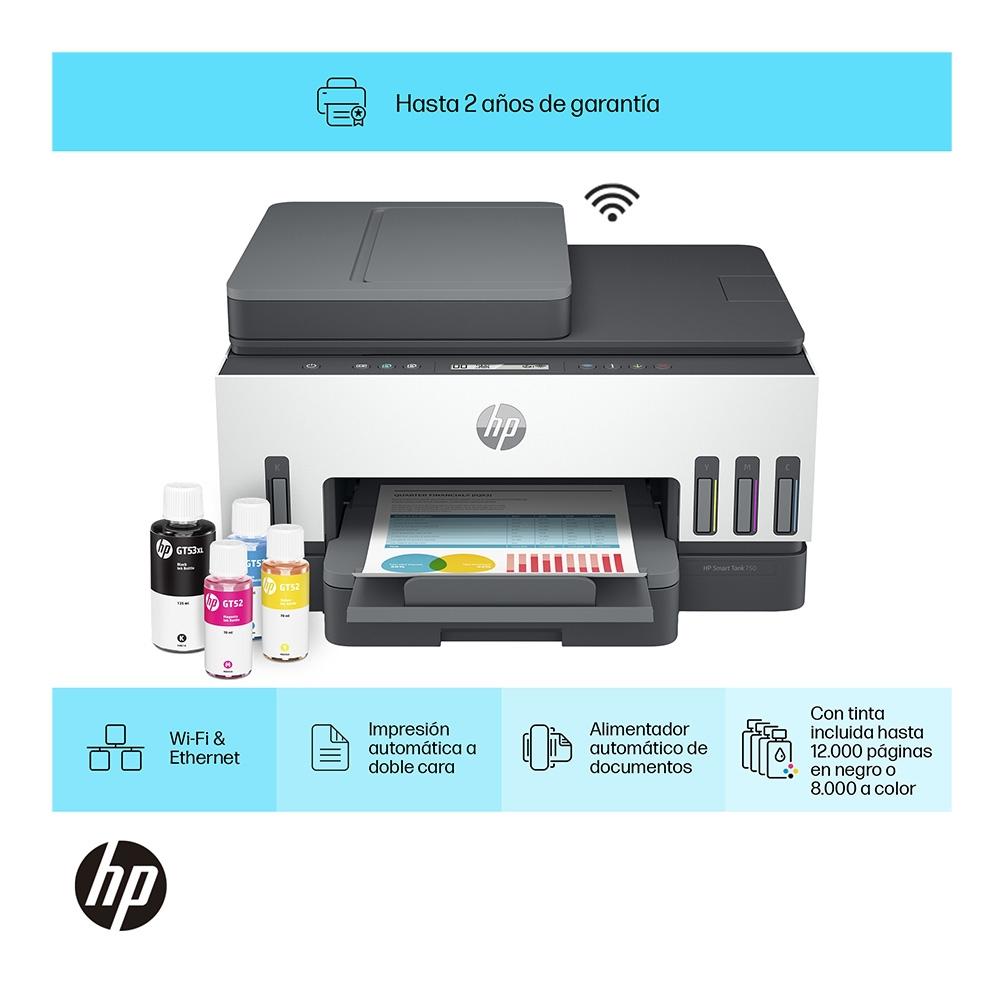 Impresora Multifuncional HP Smart Tank 750 de Tinta Continua Impresión a Color Wi-Fi Smart App Dúplex ADF