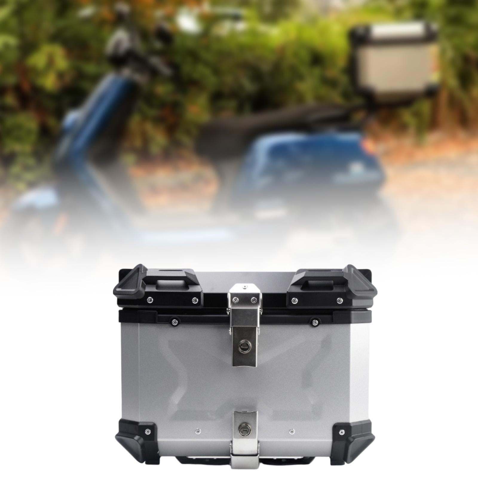 Baúl de motocicleta genérico, caja trasera, organizador de aluminio a prueba de golpes, caja para casco, baúl de almacenamiento de equipaje para 45L Plata