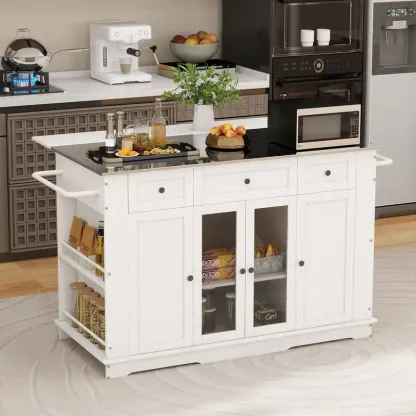 Isla de cocina HomLif con hoja abatible y almacenamiento, carrito de isla de cocina con enchufes, regalo de Halloween y Navidad.