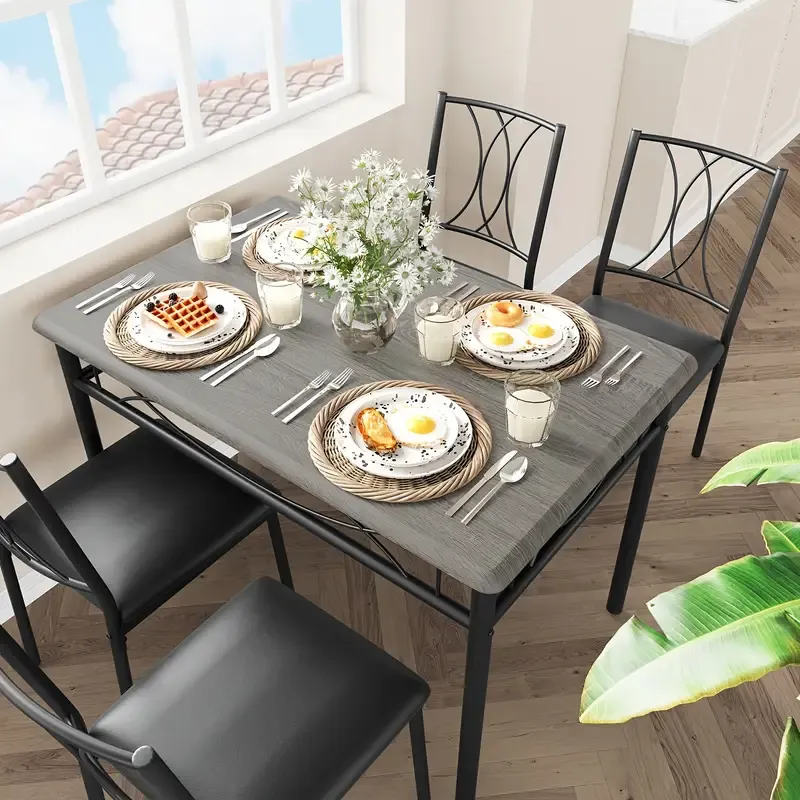 Juego de mesa de comedor para 4 personas, juego de mesa y sillas de comedor de cocina de 5 piezas, juego de muebles de mesa de comedor, adecuado para apartamentos de cocina