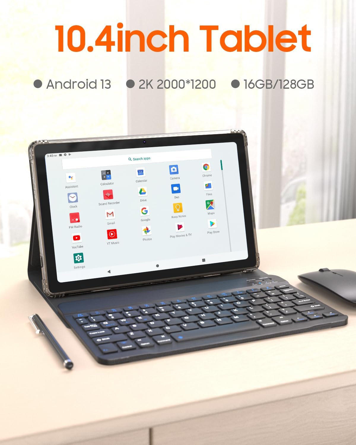 Tablet con teclado 2 en 1, Android 11, 10.1 pulgadas FHD, con teclado/mouse/funda/lápiz capacitivo/película templada, 64 GB+2 GB, Wi-Fi, cámara dual 8 MP, procesador quad core, batería 6,000 mAh, rosa