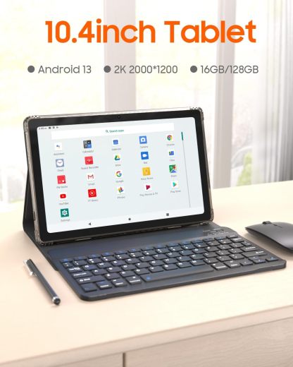 Tablet con teclado 2 en 1, Android 11, 10.1 pulgadas FHD, con teclado/mouse/funda/lápiz capacitivo/película templada, 64 GB+2 GB, Wi-Fi, cámara dual 8 MP, procesador quad core, batería 6,000 mAh, rosa