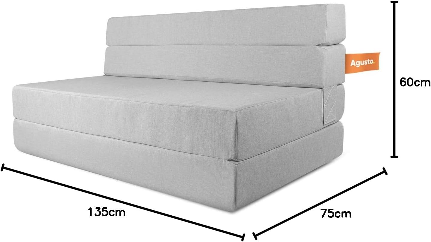 AGUSTO Sofá Cama Matrimonial Multifunción Colchon Plegable Futon Chaise Sillon Puff (Gris Claro)