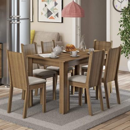 Madesa Juego de Comedor, Mesa con Encimera y 6 Sillas Maris - Marrón/Sintético Beige