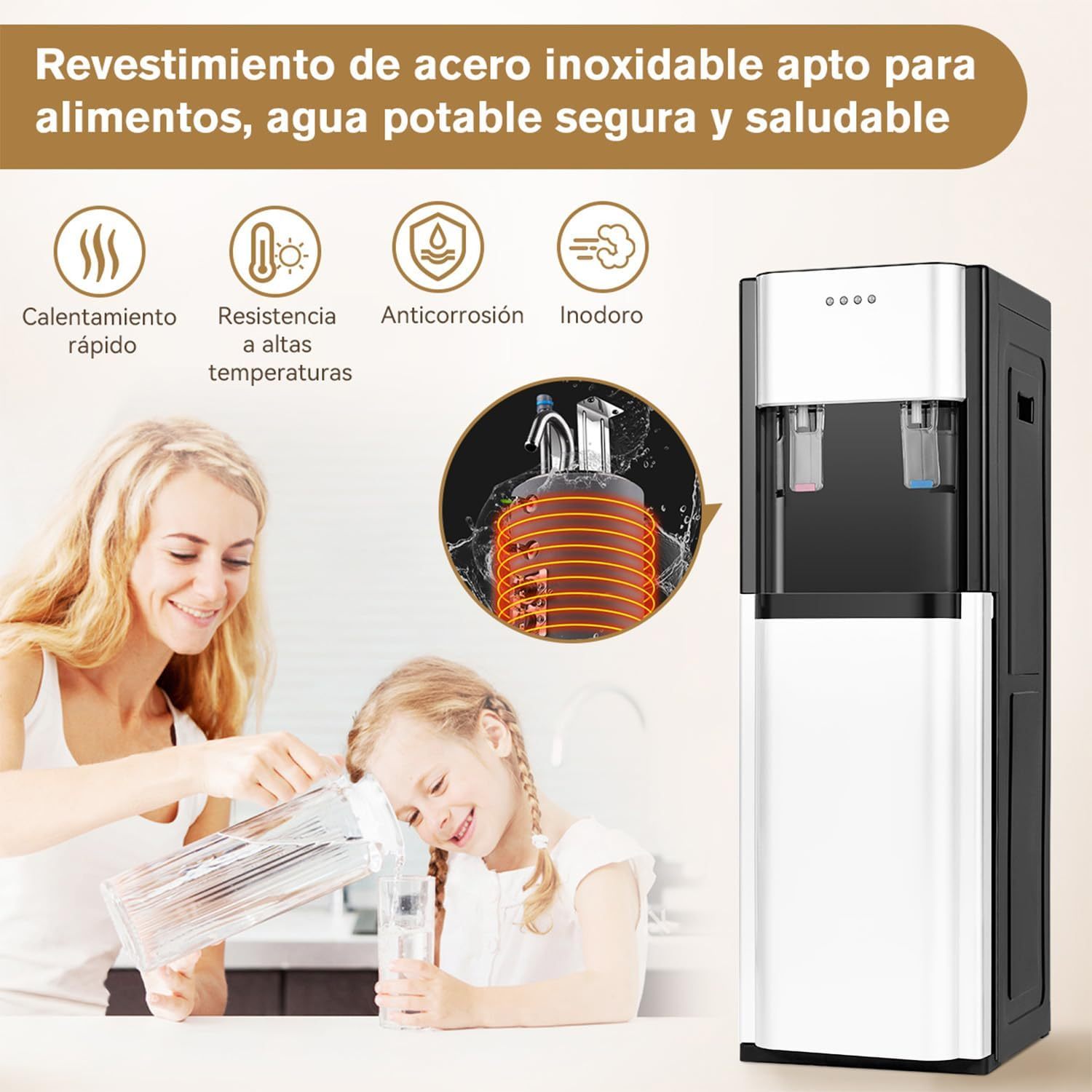 EEGVUY Dispensador de Agua Fría y Caliente, Despachador de Agua Garrafon Oculto, Dispensador De Agua Fría Caliente Eléctrico Enfriador Agua Apto para Botellas de 5 a 20 L - Blanco