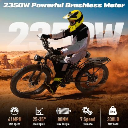 Dual: 4350/3000/2350 W, bicicleta eléctrica para adultos 42/40/32 MPH con batería de 52 V 28/23 AH, bicicleta de montaña E de 26 pulgadas, bicicleta plegable de suspensión completa, engranaje de 7