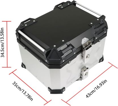 Labwork - Caja trasera para motocicleta de 45 l, con placa de montaje, aleación de aluminio dura, cierre de seguridad contra robo, metal plateado, caja trasera para maletero