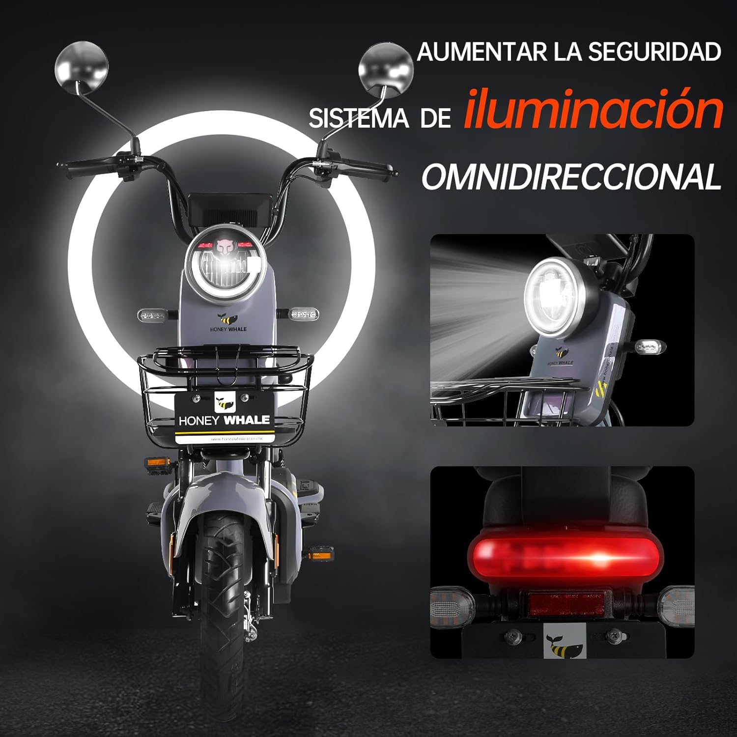 HONEYWHALE KC-Cool Bicicleta Electrica para Adultos, Bicimoto Eléctrica con Alarma, Máxima del Motor 700W, Velocidad Máxima 45KM/H, Autonomía 55-60KM, Baterías de Gran Capacidad 20AH