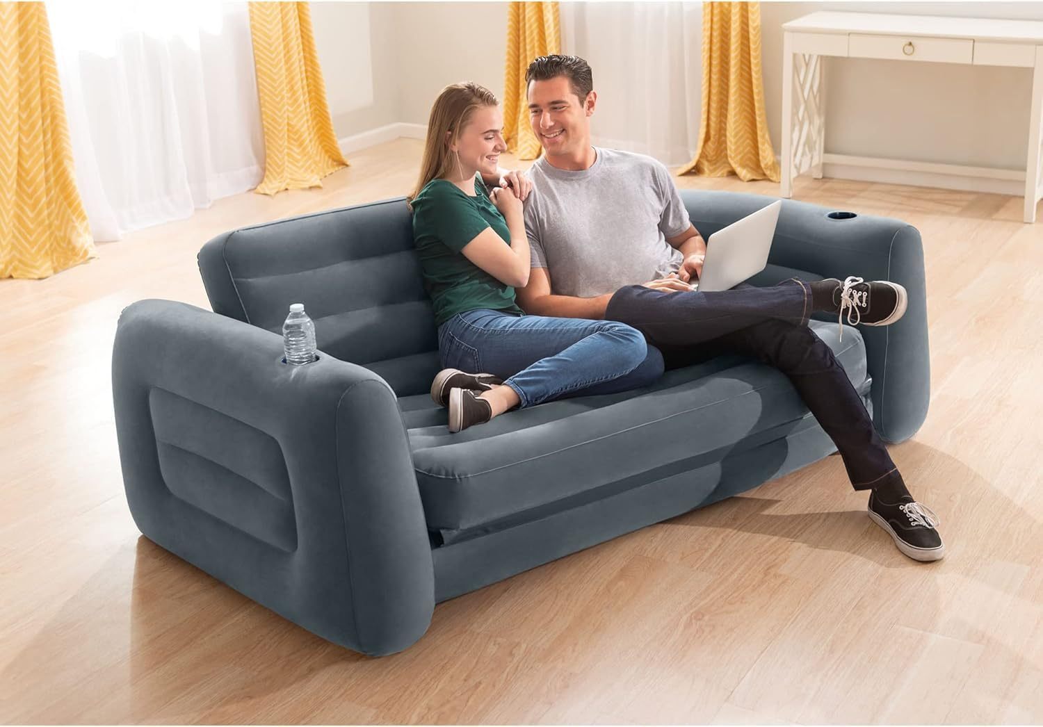 GMK Sofá Cama Inflable con Respaldo, 91 * 80 * 26'' Sofá Cama al Aire última Intervensión, Portátil Sofá Hinchable para Hogar,Viajes y Camping