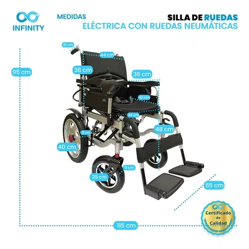 Silla De Ruedas Eléctrica Todo Terreno Neumática Infinity, Plegable, Color Negro, Ambidiestra