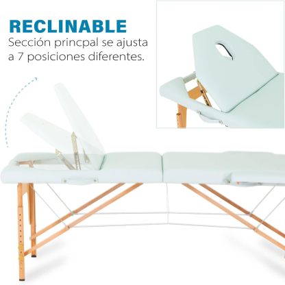 Onof Cama de Masaje Plegable de 3 Secciones y 8 Niveles de Altura Ajustable con Estuche Portátil para Uso Profesional Fisioterapia SPA Tatuajes Facial (Azul Maya)
