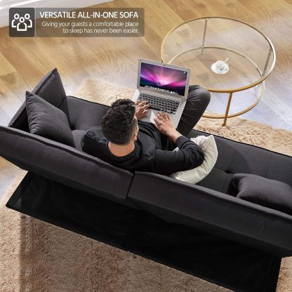 Yaheetech Sofá cama convertible moderno futón sofás, cama plegable y abajo, tela de lino reclinable para sala de estar, color gris