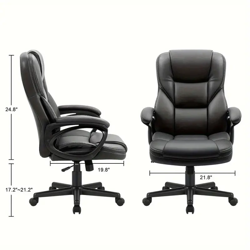 1 ud Silla Ejecutiva Ergo - Lujoso Cuero Sintético, Reposabrazos Ajustables, Soporte Lumbar, Giro de 360°, Función de Inclinación 90°-120°, Altura Ajustable 17.2"-21.2", Respaldo de 24.8", Acabado Negro Elegante