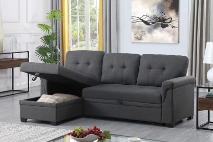 Lilola Home Lucca Sofá seccional Reversible, sillón de Almacenamiento, Cama extraíble, salón en Forma de L, Gris Acero, Lino