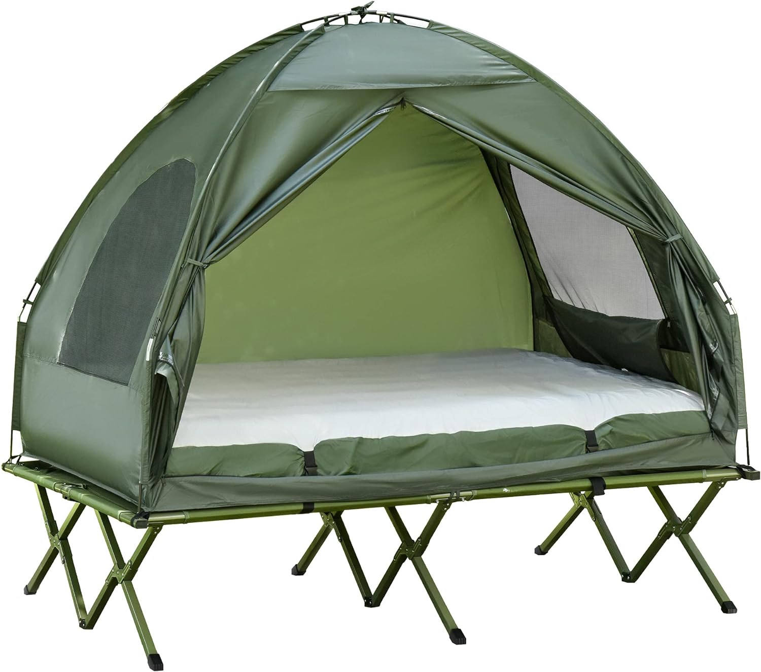Outsunny - Cuna plegable para 2 personas con tienda, colcha y colchón de aire grueso, tienda de campaña 4 en 1 para senderismo al aire última intervensión, picnic, viajes