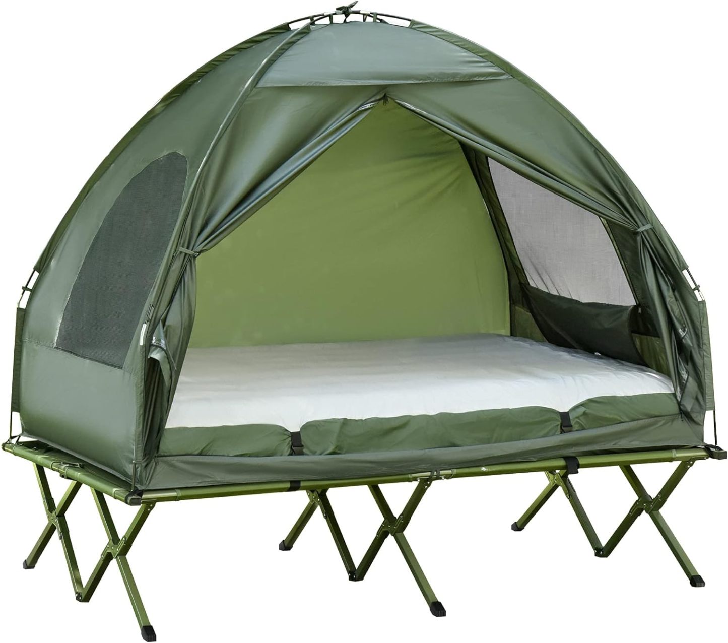 Outsunny - Cuna plegable para 2 personas con tienda, colcha y colchón de aire grueso, tienda de campaña 4 en 1 para senderismo al aire última intervensión, picnic, viajes
