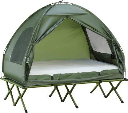 Outsunny - Cuna plegable para 2 personas con tienda, colcha y colchón de aire grueso, tienda de campaña 4 en 1 para senderismo al aire última intervensión, picnic, viajes
