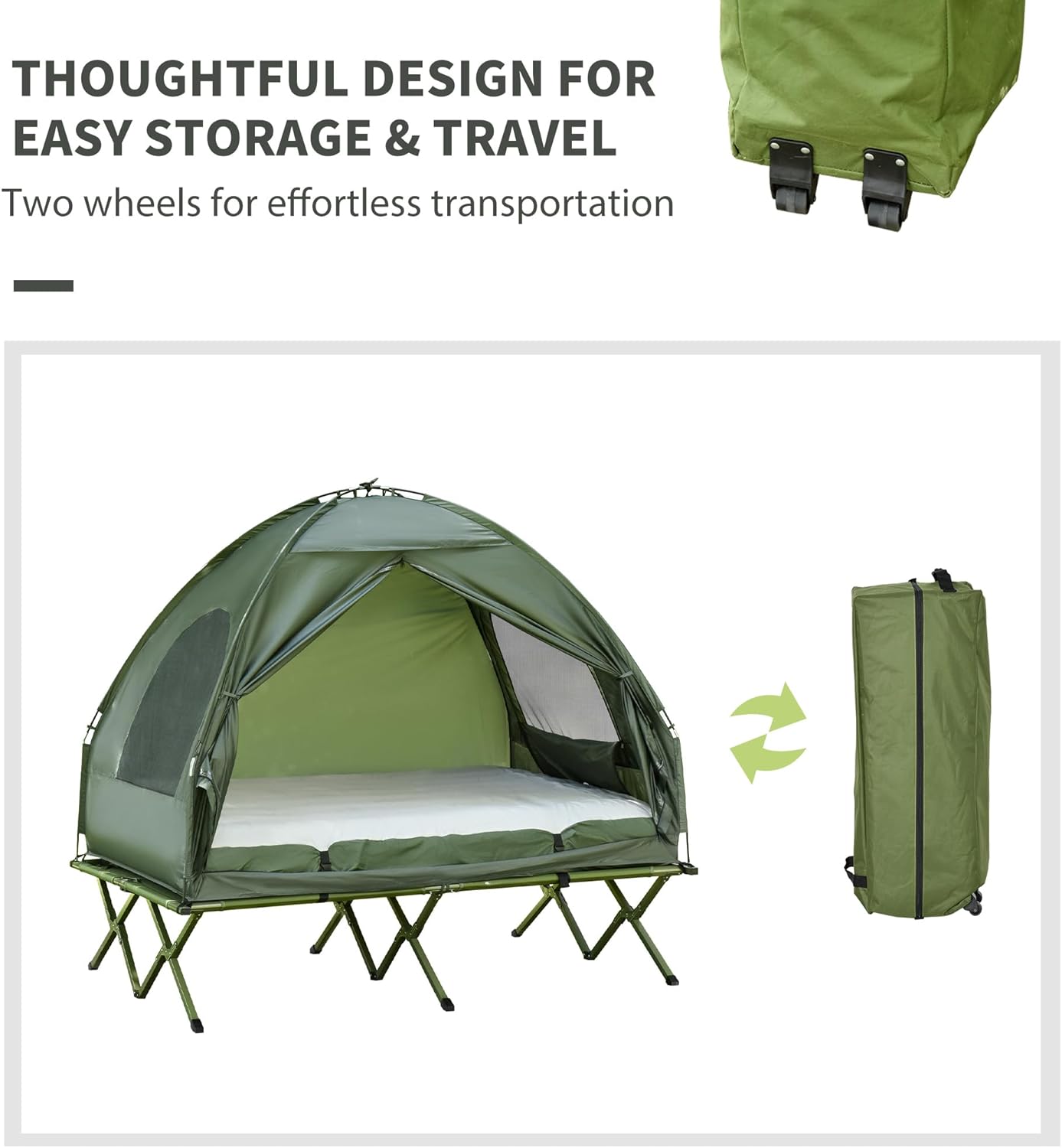 Outsunny - Cuna plegable para 2 personas con tienda, colcha y colchón de aire grueso, tienda de campaña 4 en 1 para senderismo al aire última intervensión, picnic, viajes
