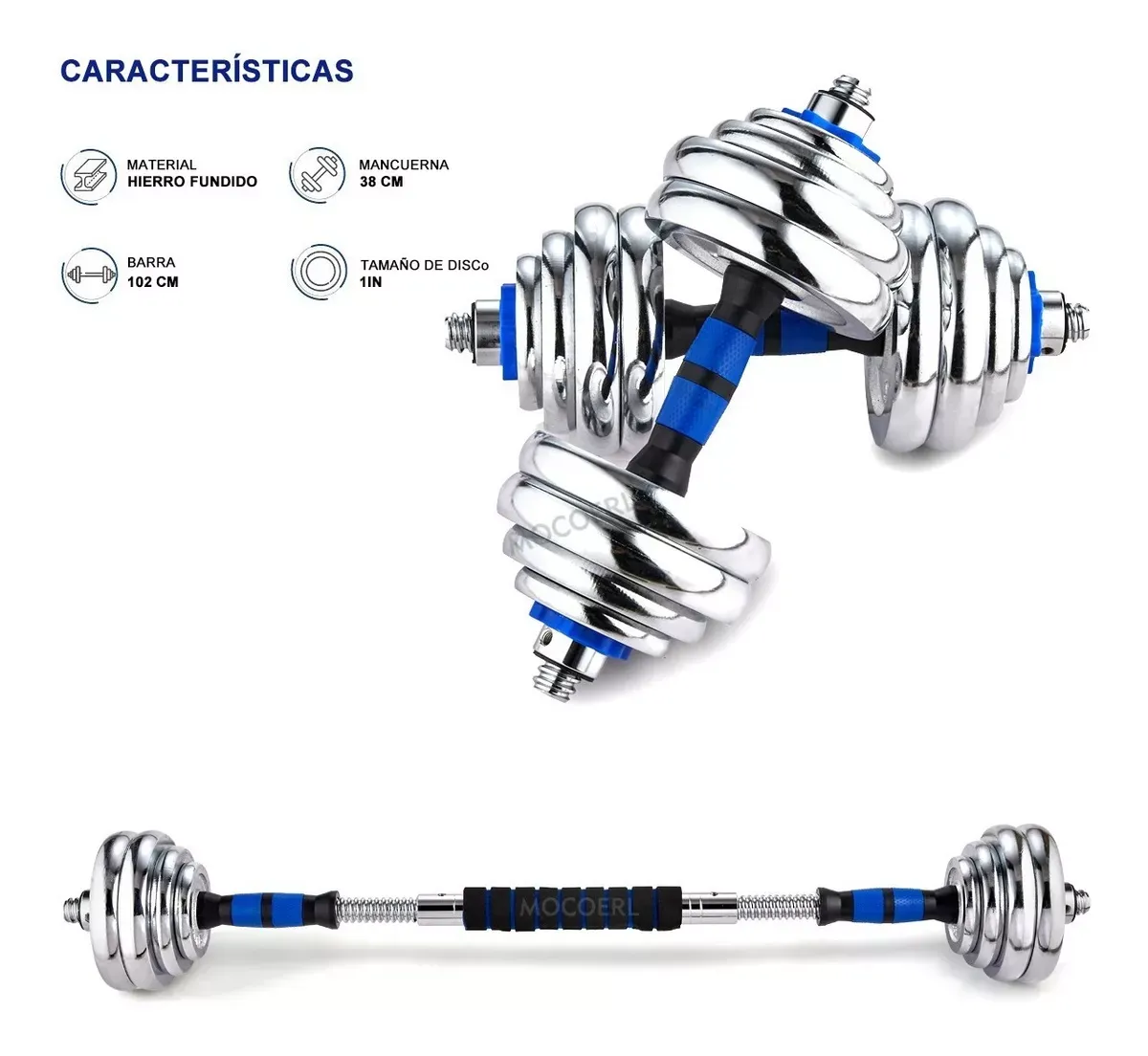 Kit Mancuernas Pesas - Barra Discos Ejercicio Gym 30kg/60lb