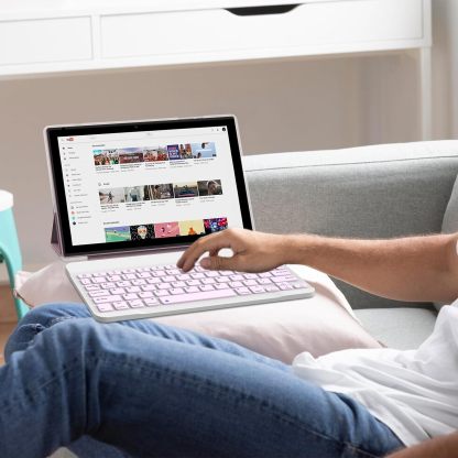Tablet con teclado 2 en 1, Android 11, 10.1 pulgadas FHD, con teclado/mouse/funda/lápiz capacitivo/película templada, 64 GB+2 GB, Wi-Fi, cámara dual 8 MP, procesador quad core, batería 6,000 mAh, rosa