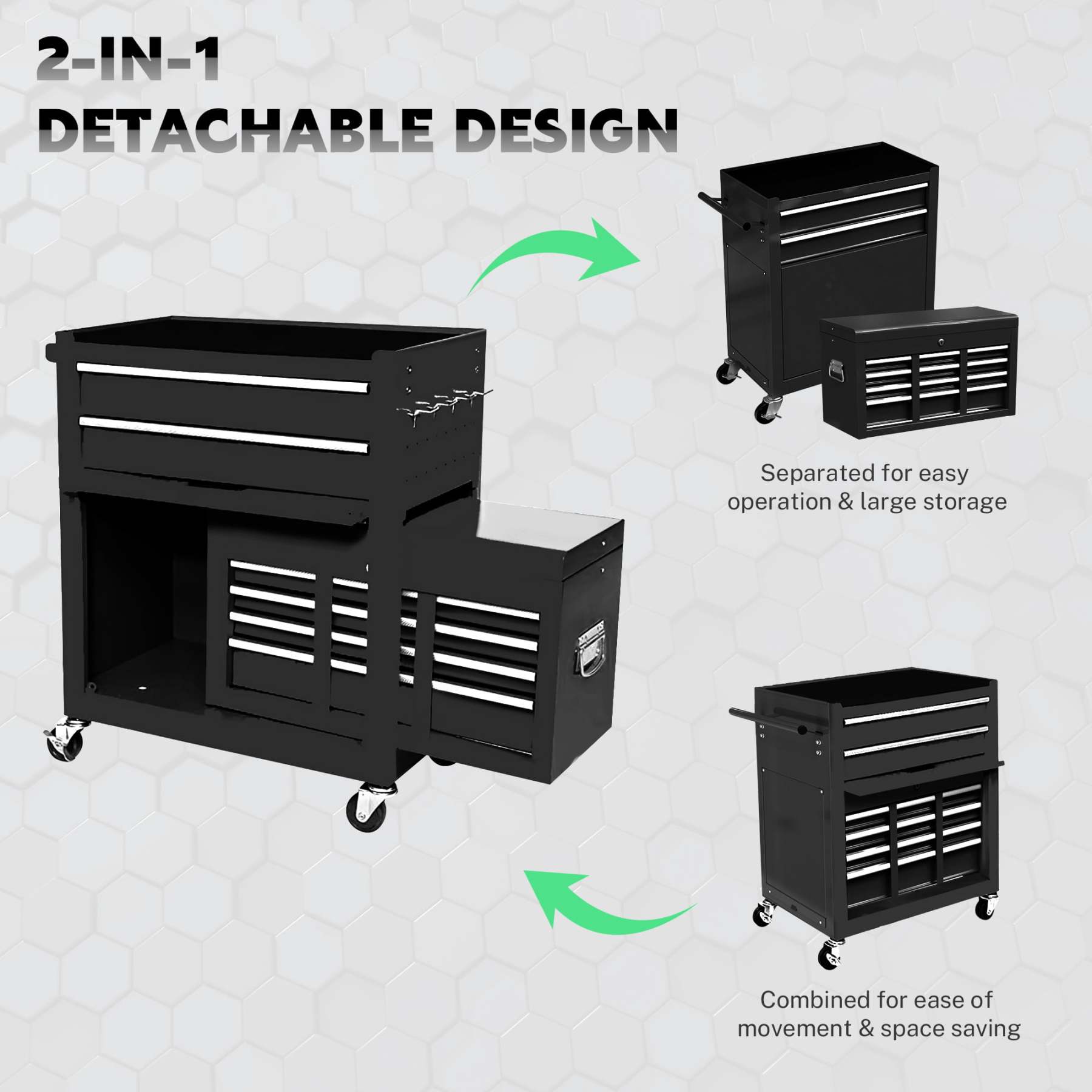 Seizeen Caja de herramientas y gabinete 2 en 1, organizador de caja de herramientas con ruedas de 8 cajones de gran capacidad, con ruedas, con cerradura, negro ----- Guantes
