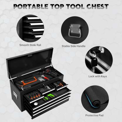 Seizeen Caja de herramientas y gabinete 2 en 1, organizador de caja de herramientas con ruedas de 8 cajones de gran capacidad, con ruedas, con cerradura, negro ----- Guantes