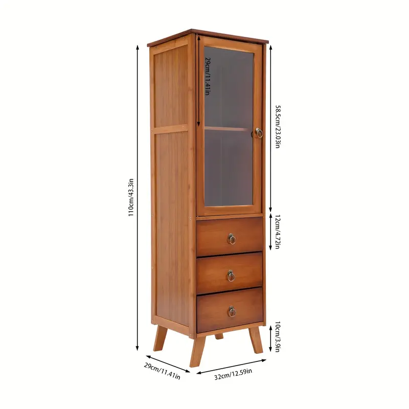 Armario/Alacenas de Madera, Aparador-32*29*110cm-Puerta Individual Tres Cajones