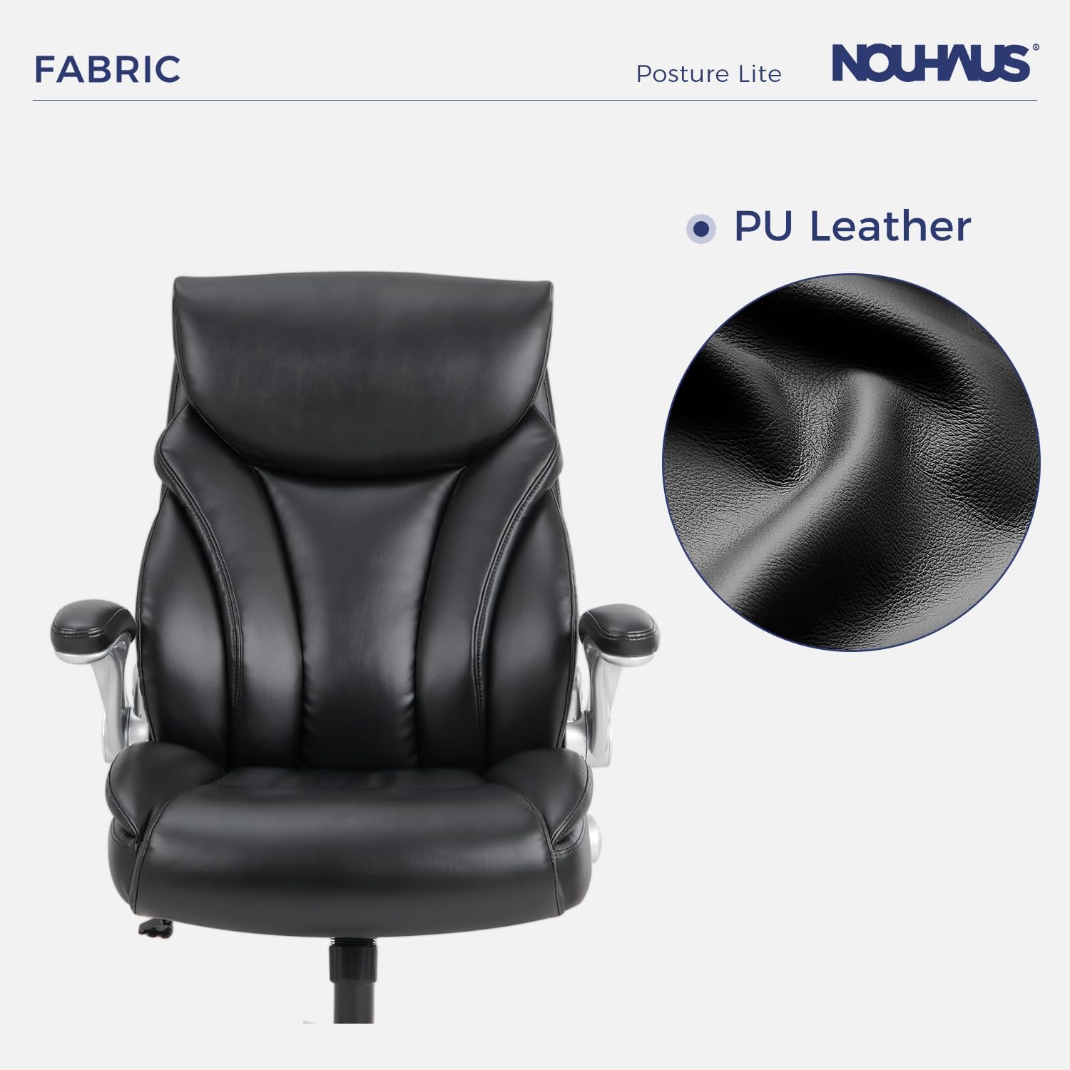 Nouhaus - Silla de oficina grande y alta con soporte lumbar, silla de oficina ergonómica de piel sintético, silla de computadora ejecutiva con reposabrazos ajustables (Posture Lite, blanco)
