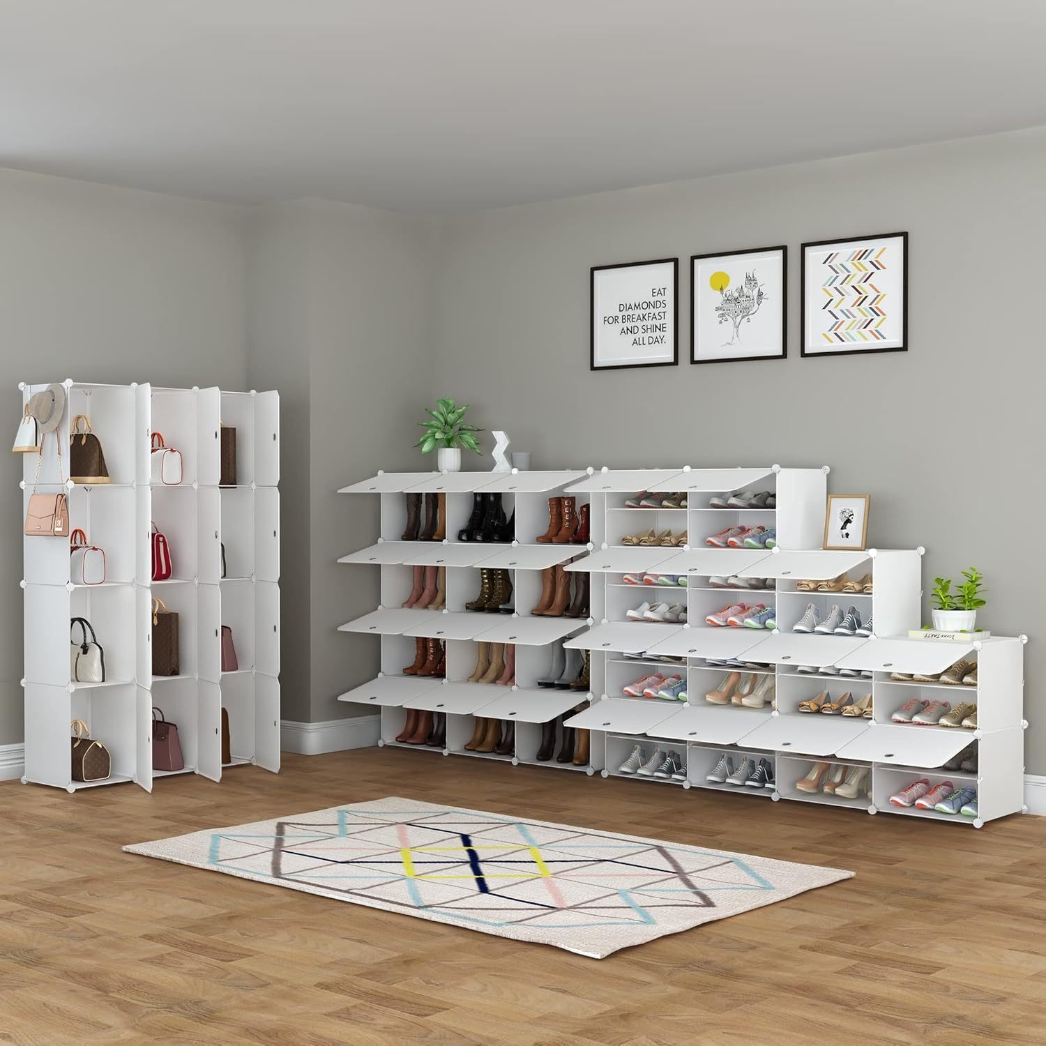 HOMIDEC - clóset de almacenamiento de zapatos, 48 pares de zapateros de 3 por 8 niveles, organizador de zapatos para ahorrar espacio, para clóset, pasillo, sala de estar, recámara, cochera (blanco)
