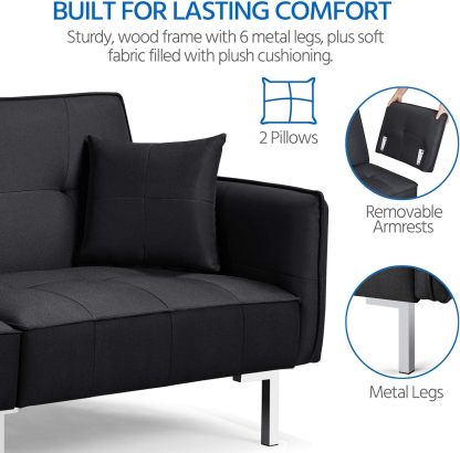 Yaheetech Sofá cama convertible moderno futón sofás, cama plegable y abajo, tela de lino reclinable para sala de estar, color gris