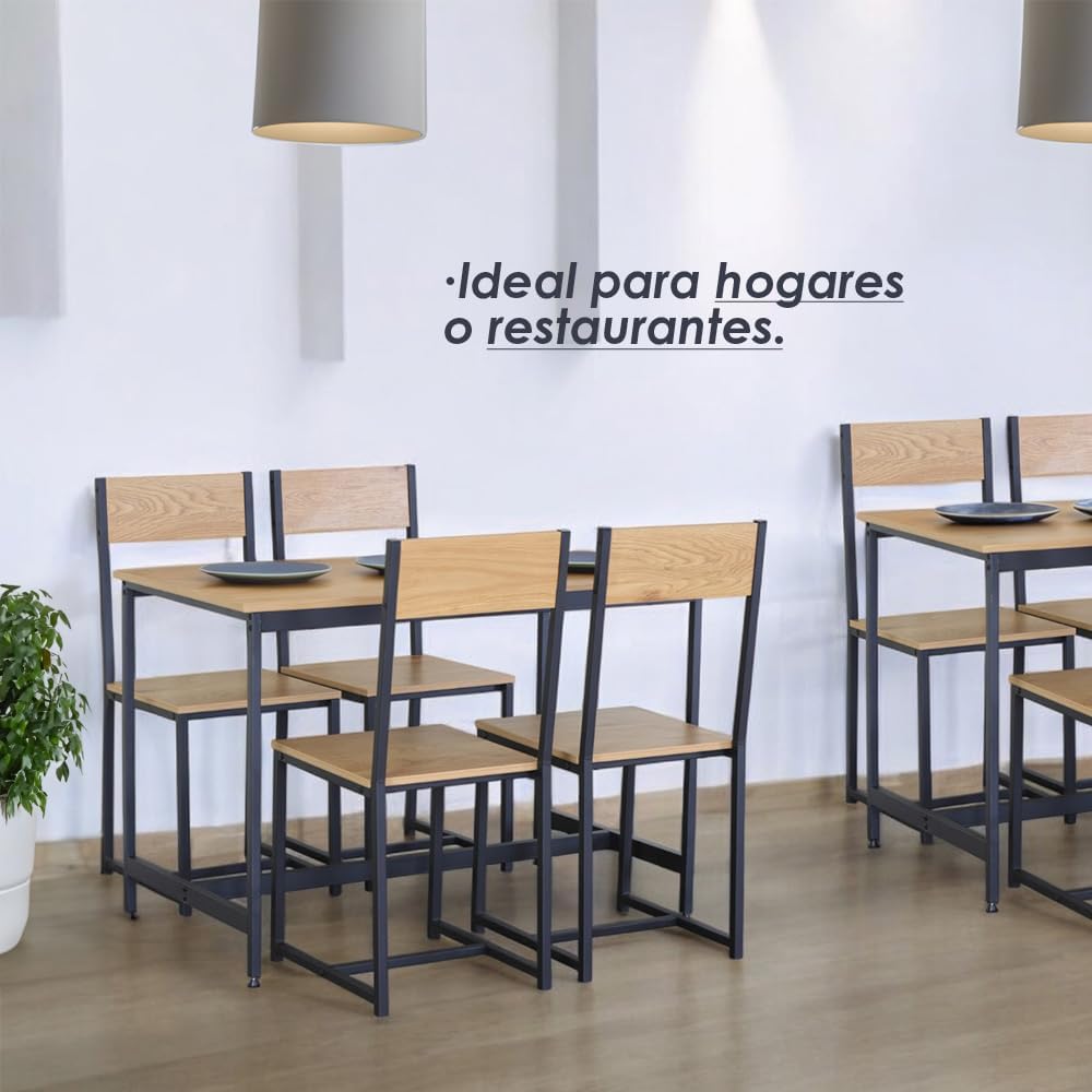 Juego de Comedor Industrial de Madera y Metal | Mesa con Sillas o Bancas | Set para 2 o 4 Personas (4 Sillas - Set para 4 Personas)