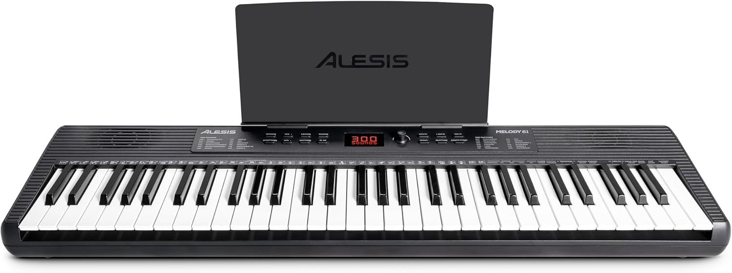 Alesis Melody 61 MK4 Teclado Piano Eléctrico para Principiantes con 61 Teclas, Altavoces, Soporte, Banqueta, Auriculares, 300 Sonidos y Lecciones de Música