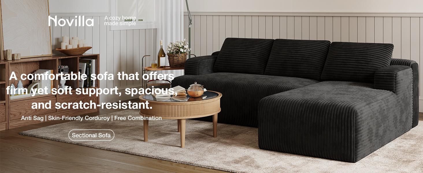 【2 Packages Shipping] L-Shape Plush Corduroy Velvet Modern Sofa with Deep Seat, Upholstered Couches for Living Room & Bedroom, No Assembly Required,DealsForYouDays