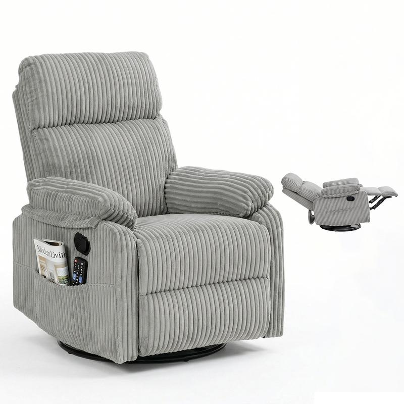 Sillón reclinable 3 en 1 con función de balanceo y giro: reclinación de 151°, giro de 360° y balanceo de 30°; sillón tapizado con bolsillos laterales para sala de estar, dormitorio, oficina, balcón o cualquier espacio; capacidad de 300 libras.