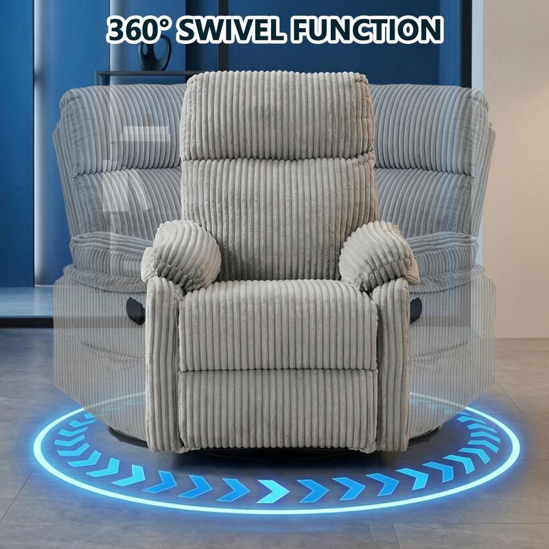 Sillón reclinable 3 en 1 con función de balanceo y giro: reclinación de 151°, giro de 360° y balanceo de 30°; sillón tapizado con bolsillos laterales para sala de estar, dormitorio, oficina, balcón o cualquier espacio; capacidad de 300 libras.