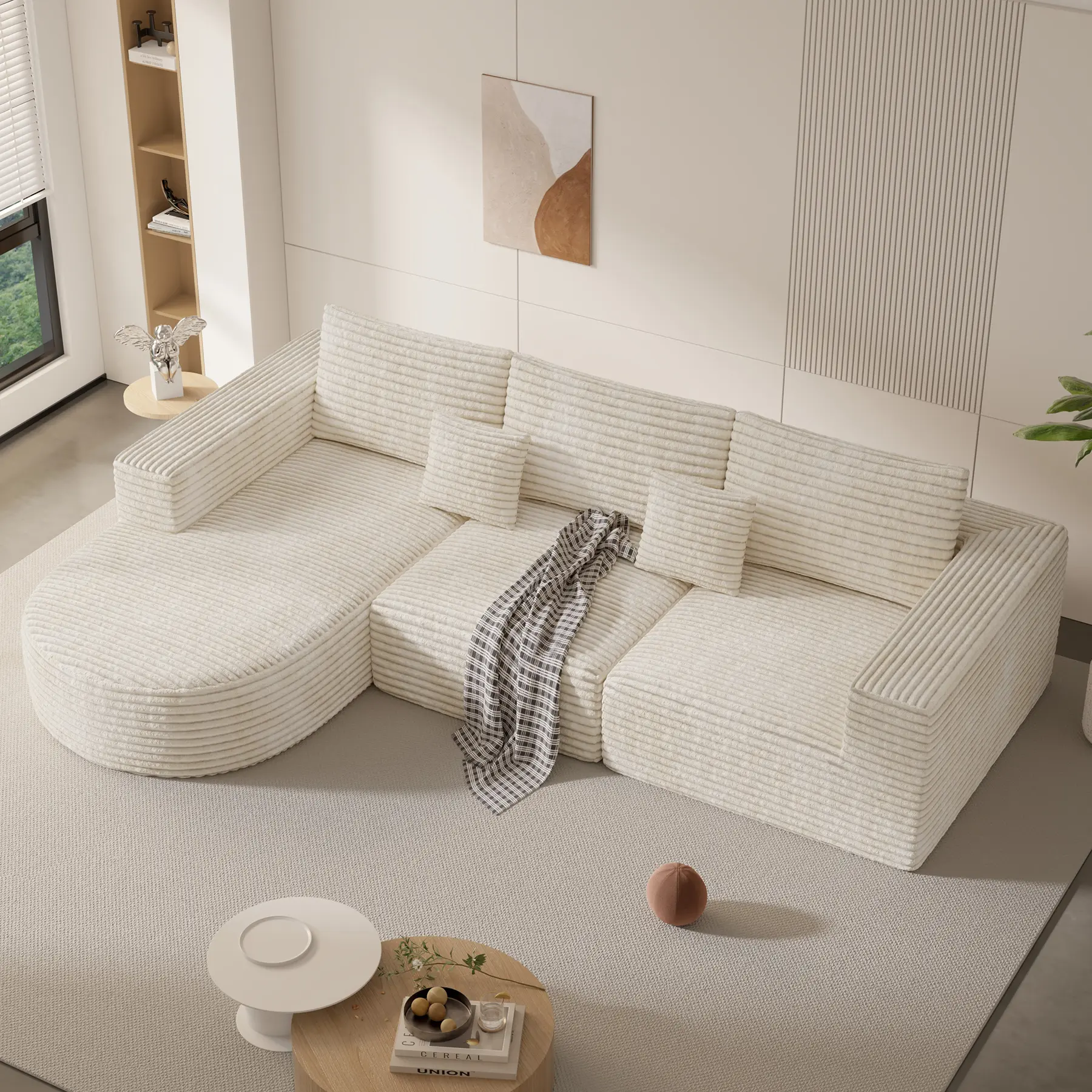 Sofá seccional modular de 110 pulgadas estilo "Cloud" – Beige, sin montaje