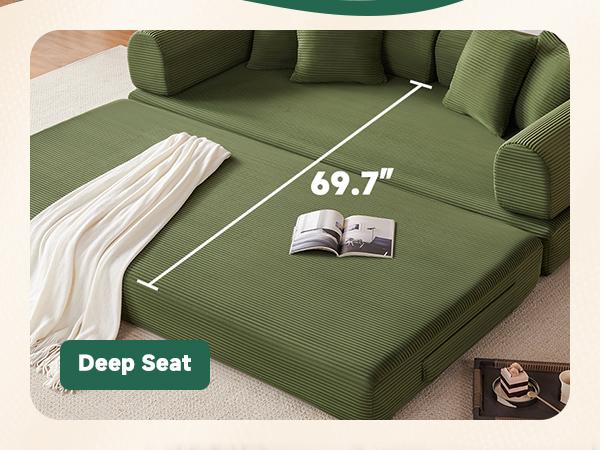 79" Convertible Sleeper Sofa Bed with 4 Pillows, 5-in-1 Corduroy Futon Couch for Small Spaces, Boneless Couch Floor Modular Sofa with Fixed-Shape Frame, For Guest Bed & Kids Play Area with Washable Cover,teddy sofa for Adults,No-Assembly