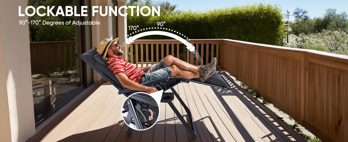 Sweetcrispy Foldable Recliner Chair - Outdoor Patio Furniture with Cup Holder Trays, Removable Cushion, Beach Chair for Adults, Backyard Decor Camping Gear