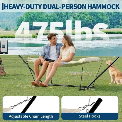Hamaca doble portátil con soporte de acero para relajarse al aire libre