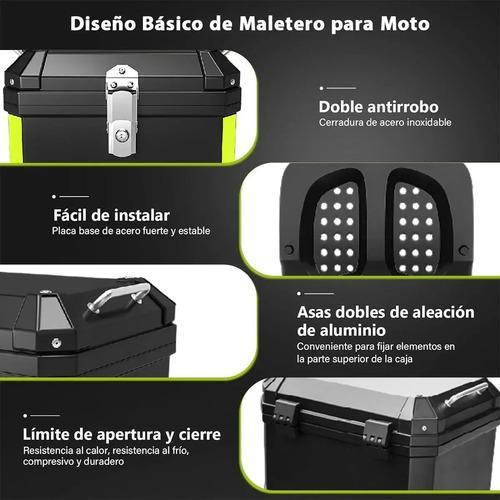 Caja Trasera Para Moto ABS 46L Alta Calidad Negro Maletero Top Case Porta Cascos Impermeable y Antirrobo con Soporte Universal y Tiras Reflectantes