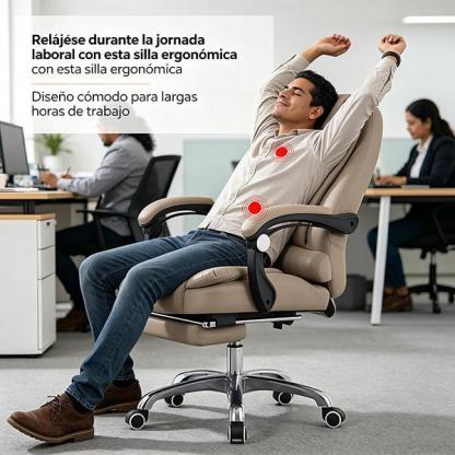 Silla De Escritorio Ergonómica Ajustable Reclinable para Oficina Ejecutiva con Soporte para Cuello y Espalda Color Khaki con Masaje Eléctrico y Ruedas 360°