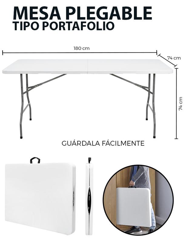 Mesa Plegable Plástico Tipo Portafolio 1.80m Jardín Portátil
