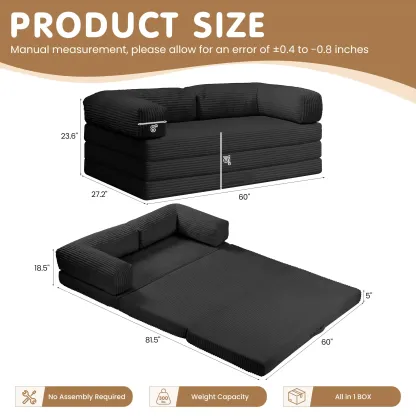 Sofá cama convertible 5 en 1 con reposabrazos y colchón plegable en tres partes
