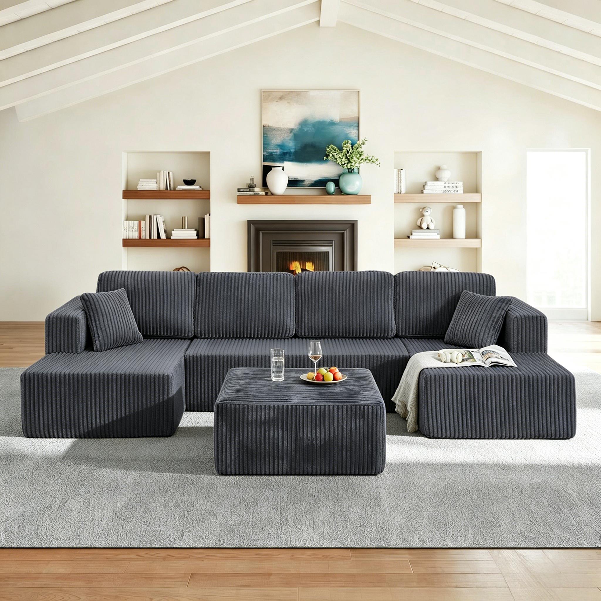 【2-3 Packages】 Niccae 132'' U-shape Boneless Memory Foam Sectional Sofa, Compressed Corduroy Sectional Couches, Oversized U Shape Comfy Modular Compression Cloud Sleeper Sofa with Deep Seat, Space-Saving Recliner Design 【2-3 Packages】 Niccae 132'' U-shape Boneless Memory Foam Sectional Sofa, Compressed Corduroy Sectional Couches, Oversized U Shape Comfy Modular Compression Cloud Sleeper Sofa with Deep Seat, Space-Saving Recliner Design
