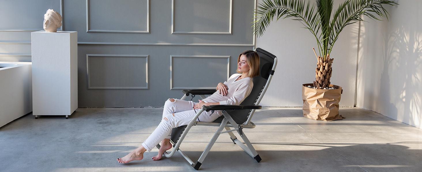 Sweetcrispy Foldable Recliner Chair - Outdoor Patio Furniture with Cup Holder Trays, Removable Cushion, Beach Chair for Adults, Backyard Decor Camping Gear