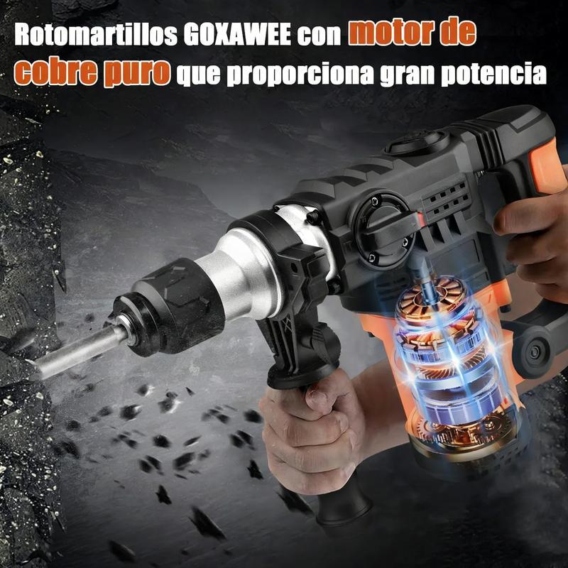 Rotomartillo Eléctrico SDS Plus Industrial, 1050 RPM, Taladro y Cincelador Multifuncional, Herramienta Eléctrica para Construcción
