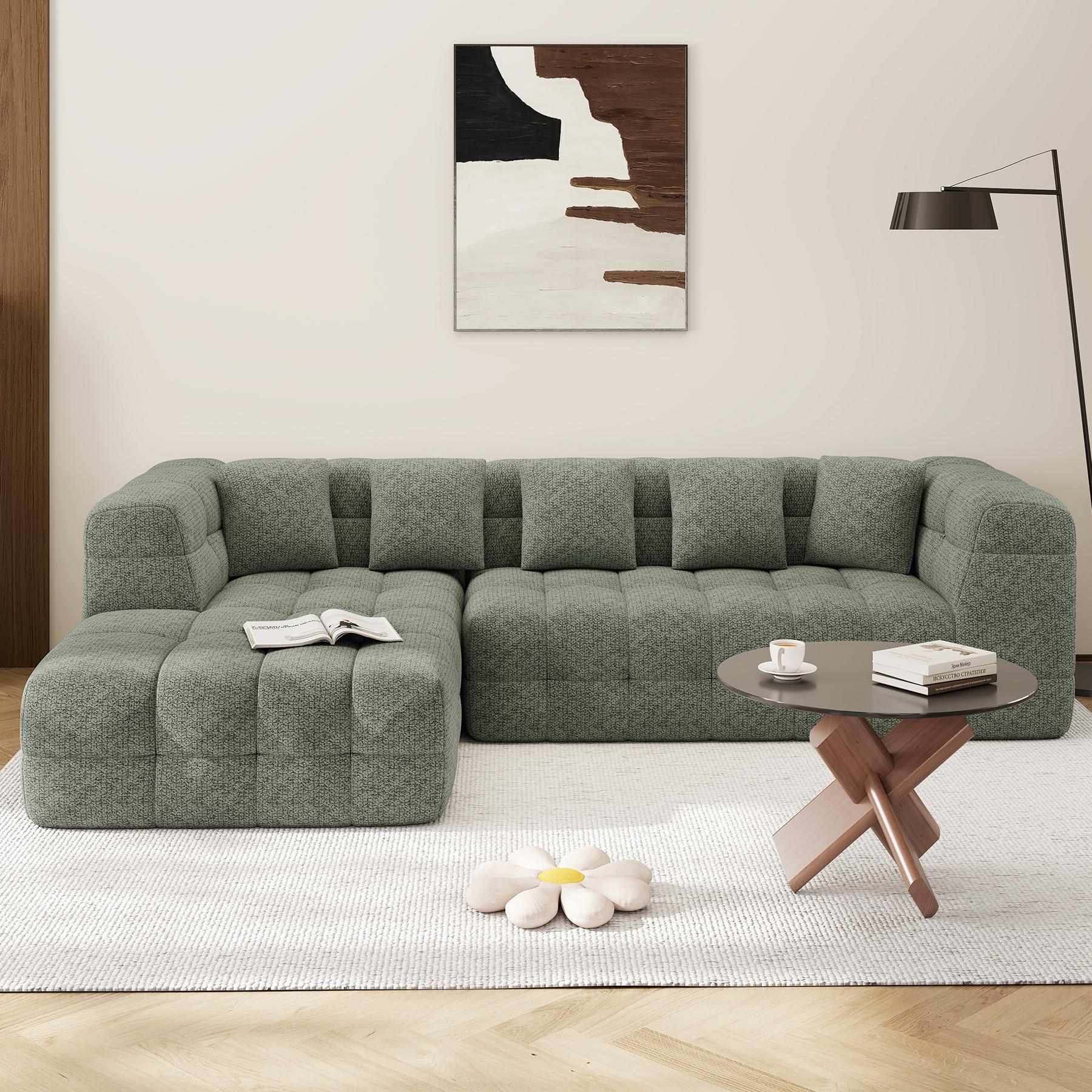 107" Chenille Boneless Couch with L - Shaped Chaise, Comfy Modular Sectional Sofa with Tufted Design, Modern Upholstered Sofa, No - Assembly Sectional Couch,  Modular Sectional, Tufted Design, Modern Upholstered, No-Assembly
