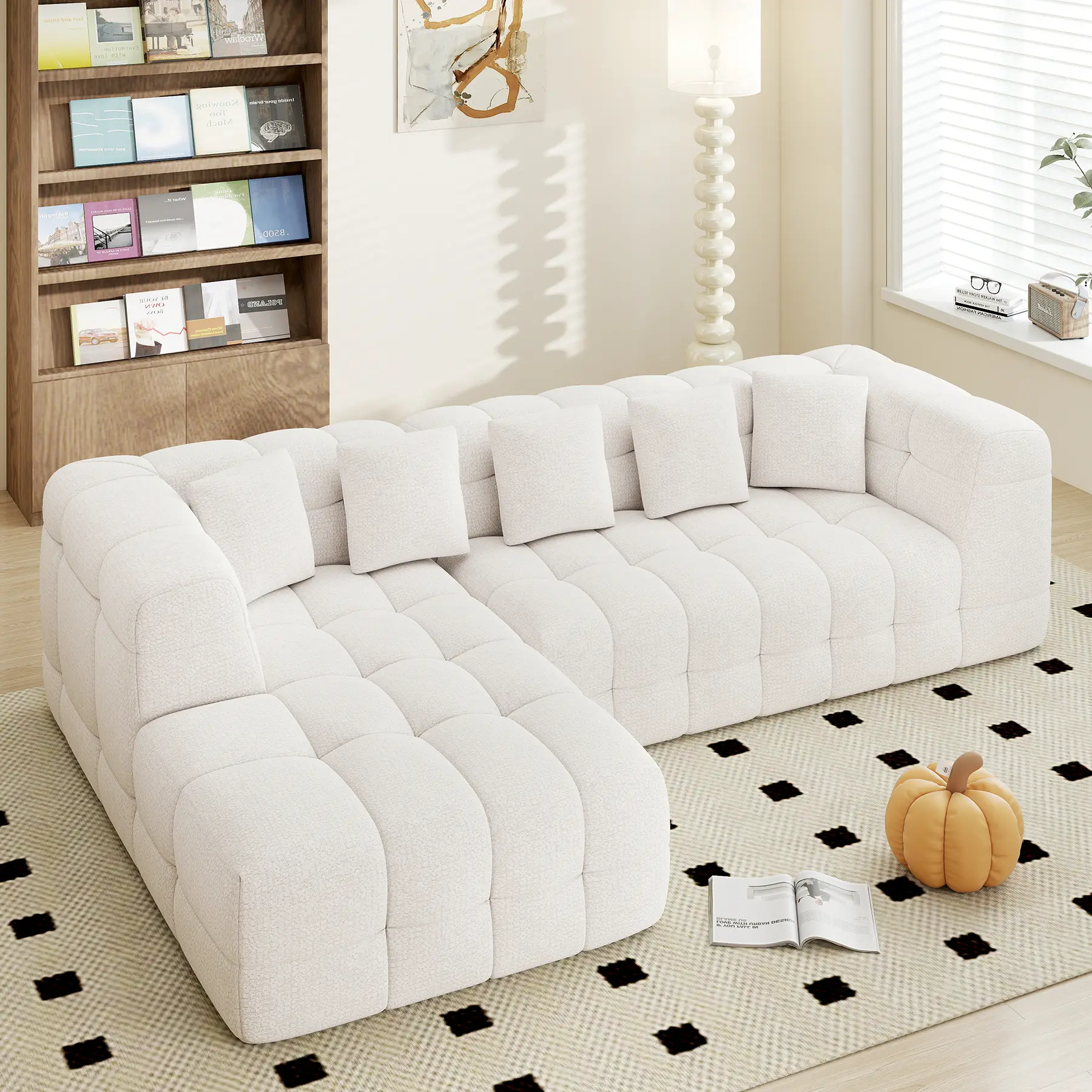 Sofá modular de chenilla de 107 pulgadas con chaise longue en forma de L, cómodo sofá seccional con diseño capitoné, sofá moderno tapizado, sofá seccional sin montaje