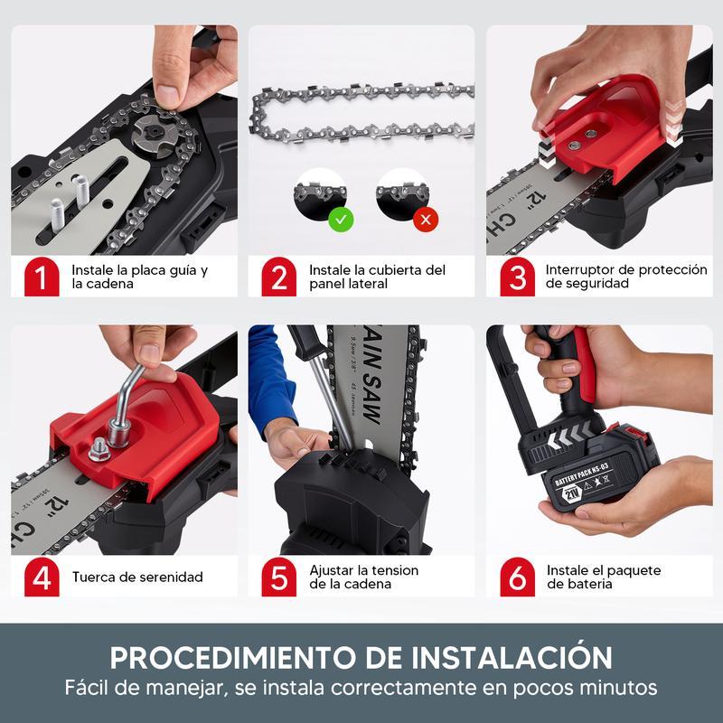 Motosierra Electrica Inalambrica Portátil 12in 1200w 3cadena