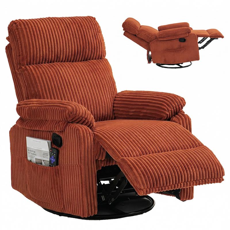 Sillón reclinable 3 en 1 con función de balanceo y giro: reclinación de 151°, giro de 360° y balanceo de 30°; sillón tapizado con bolsillos laterales para sala de estar, dormitorio, oficina, balcón o cualquier espacio; capacidad de 300 libras.